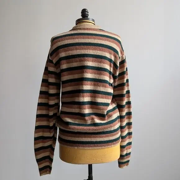 Vintage Striped Wool Knit Sweater Oversize Grandpa Sweater Crewneck Top Medium - Picture 5 of 6